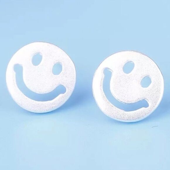𝅺STERLING Silver Smile Emoji Earrings - Picture 1 of 8